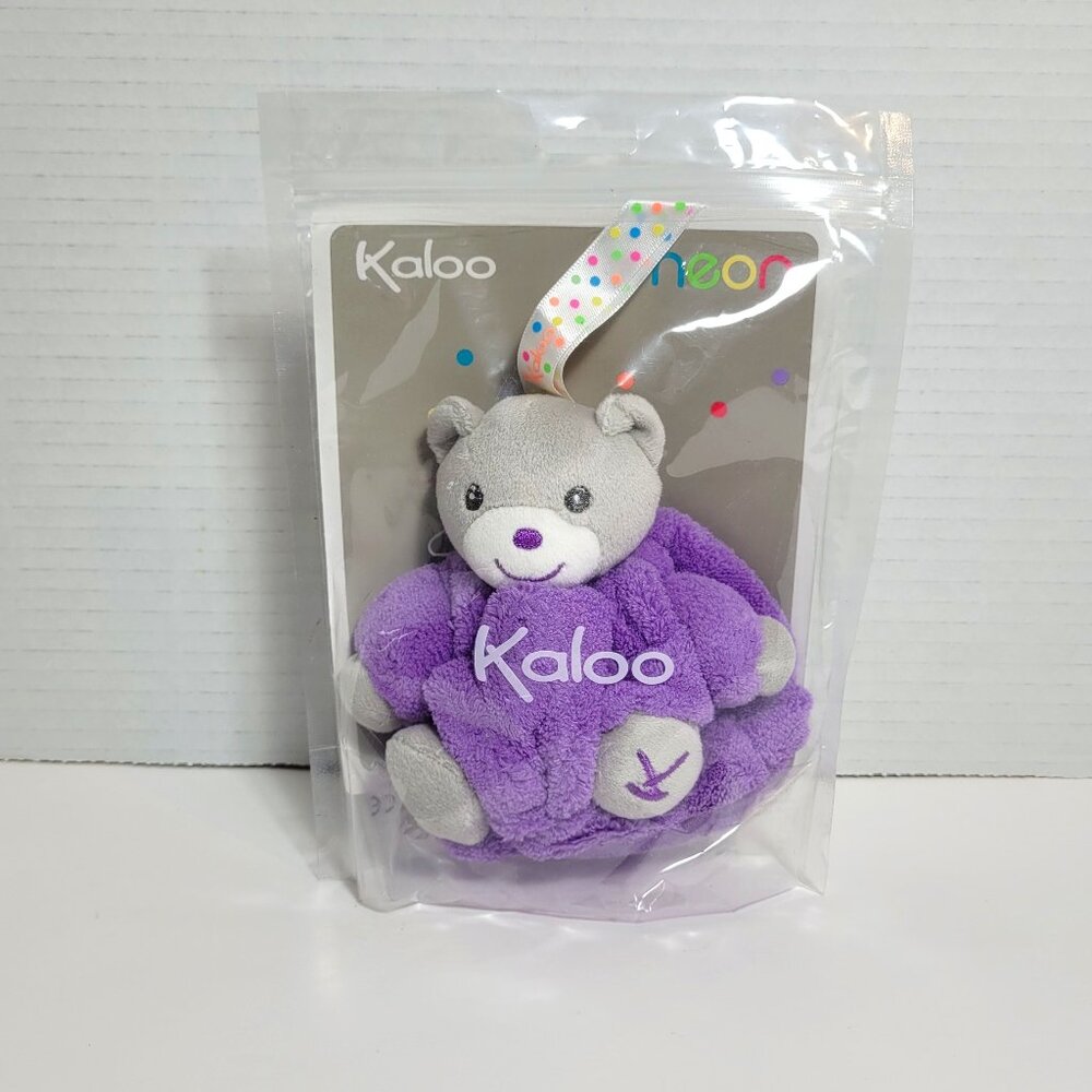 Kaloo Mini Neon Plume Stuffed Bear Purple Gray New Sealed